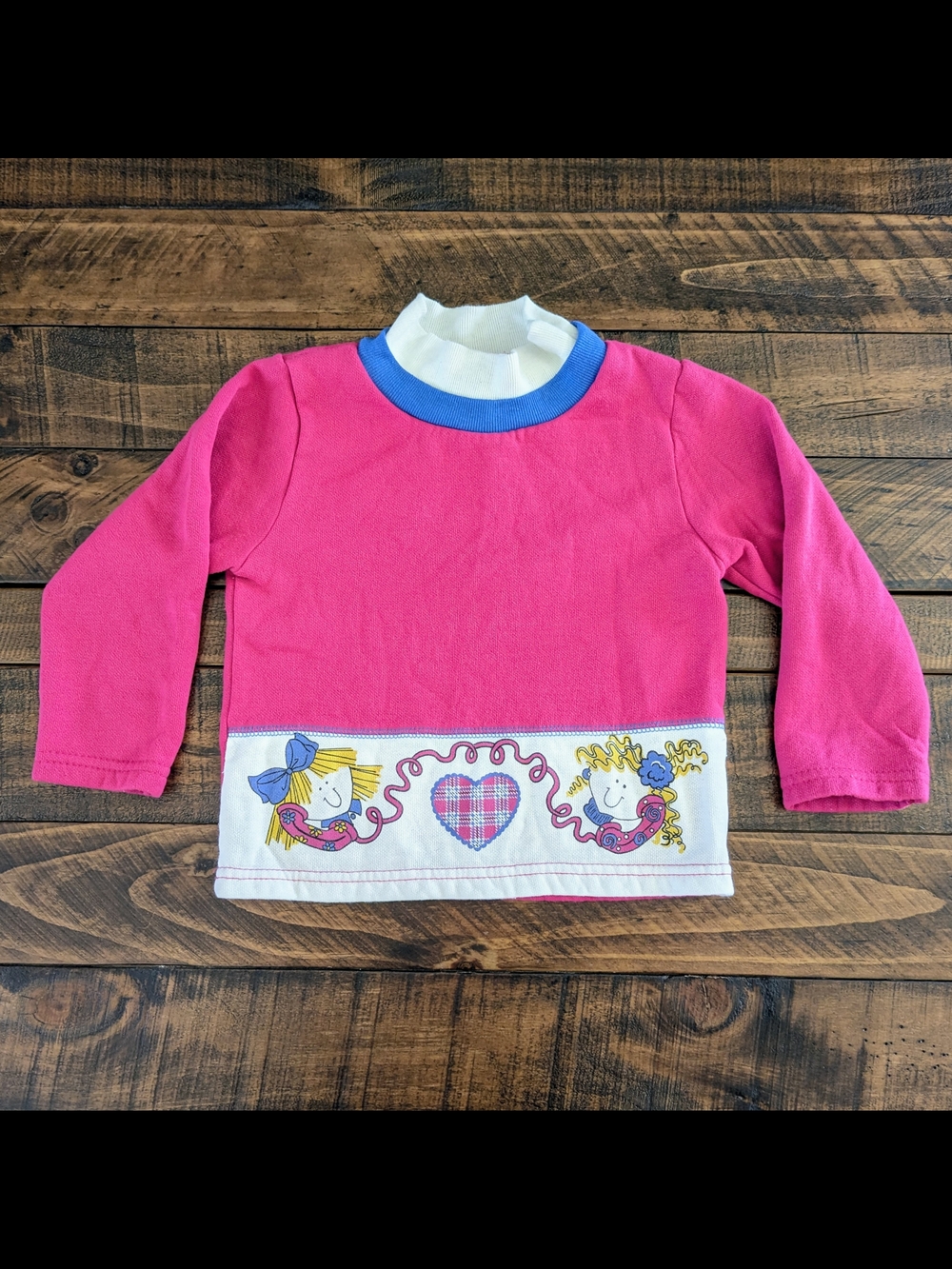 Vintage Okie Dokie Girls Telephone Line Pink Collared Sweatshirt Toddler Size 3T